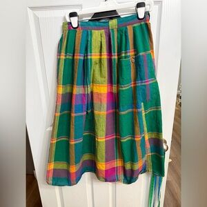 Laura & Jayne Ireland Plaid Cotton Midi Skirt Pockets Vintage Preppy Cottagecore